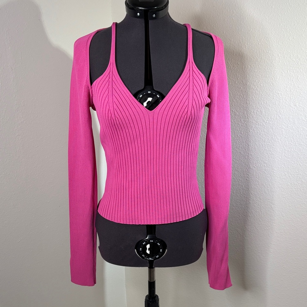 NWOT Astr Hot Pink Long Sleeve Ribbed Knit Top